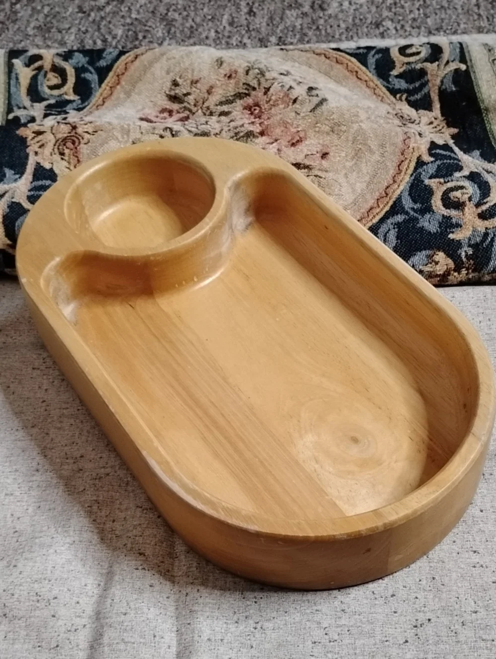 Wood Serving Tray with Integrated Dip Bowl - Natural